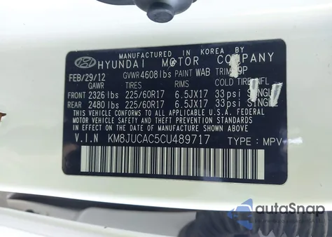 2012 Hyundai Tucson Gls from USA, damaged, VIN KM8JUCAC5CU489717